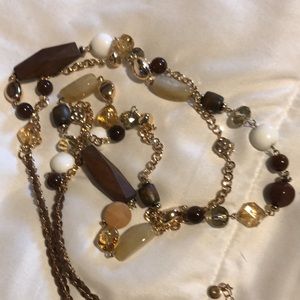 Safari chic wood and yellow gemstones long costume Jewelry